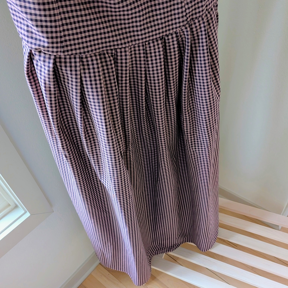 NWT Zara Strapless Gingham Patterned Midi Dress in Burgundy/White - S - Picture 13 of 16